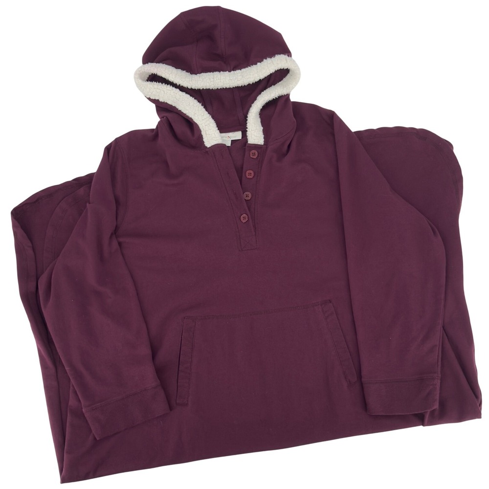 Dreams‎ & Co Burgundy Faux Fur Hooded Lounge Dress 1X